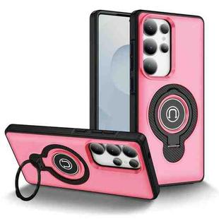 For Samsung Galaxy S25 Ultra 5G Ring Holder Magnetic Phone Case(Bright Pink)