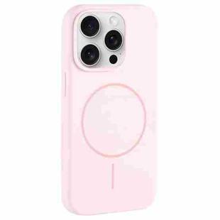 For iPhone 15 Pro Large Hole Camera MagSafe Liquid Silicone Full Coverage Phone Case(Pink White)