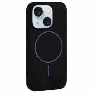 For iPhone 15 Plus Large Hole Camera MagSafe Liquid Silicone Full Coverage Phone Case(Black)