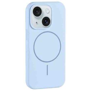 For iPhone 15 Plus Large Hole Camera MagSafe Liquid Silicone Full Coverage Phone Case(Blue)