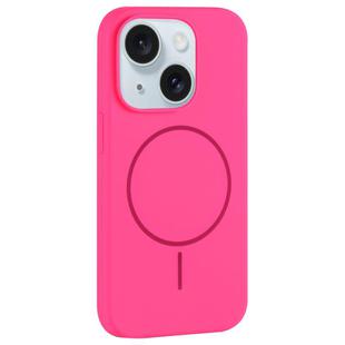 For iPhone 15 Plus Large Hole Camera MagSafe Liquid Silicone Full Coverage Phone Case(Rose Red)