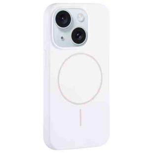For iPhone 15 Large Hole Camera MagSafe Liquid Silicone Full Coverage Phone Case(White)