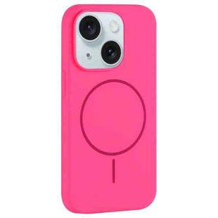 For iPhone 15 Large Hole Camera MagSafe Liquid Silicone Full Coverage Phone Case(Rose Red)