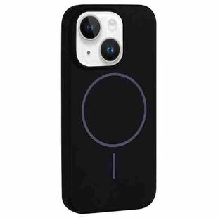 For iPhone 14 Plus Large Hole Camera MagSafe Liquid Silicone Full Coverage Phone Case(Black)