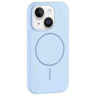 For iPhone 14 Plus Large Hole Camera MagSafe Liquid Silicone Full Coverage Phone Case(Blue)