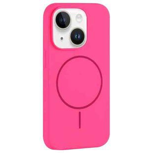 For iPhone 14 Plus Large Hole Camera MagSafe Liquid Silicone Full Coverage Phone Case(Rose Red)