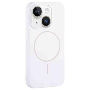 For iPhone 14 Large Hole Camera MagSafe Liquid Silicone Full Coverage Phone Case(White)