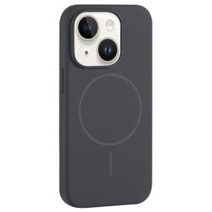 For iPhone 14 Large Hole Camera MagSafe Liquid Silicone Full Coverage Phone Case(Carbon Gray Black)