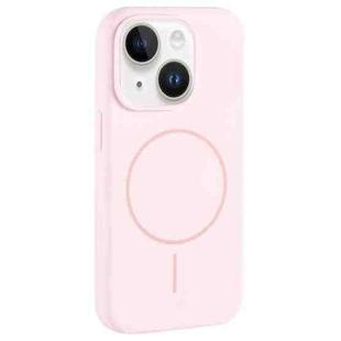 For iPhone 13 Large Hole Camera MagSafe Liquid Silicone Full Coverage Phone Case(Pink White)