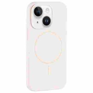 For iPhone 13 Large Hole Camera MagSafe Liquid Silicone Full Coverage Phone Case(Antique White)
