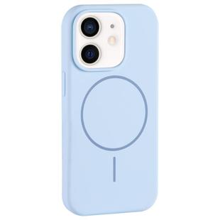 For iPhone 12 Large Hole Camera MagSafe Liquid Silicone Full Coverage Phone Case(Blue)