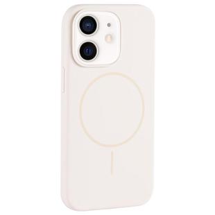 For iPhone 12 Large Hole Camera MagSafe Liquid Silicone Full Coverage Phone Case(Antique White)