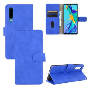 For Huawei P30 Solid Color Skin Feel Magnetic Buckle Horizontal Flip Calf Texture PU Leather Case with Holder & Card Slots & Wallet(Blue)