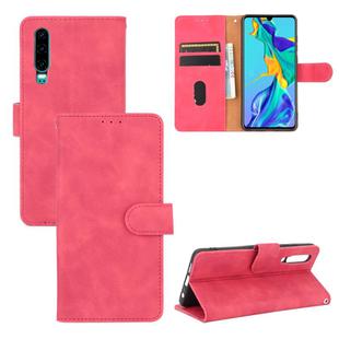 For Huawei P30 Solid Color Skin Feel Magnetic Buckle Horizontal Flip Calf Texture PU Leather Case with Holder & Card Slots & Wallet(Rose Red)