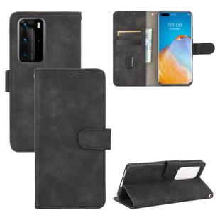 For Huawei P40 Pro Solid Color Skin Feel Magnetic Buckle Horizontal Flip Calf Texture PU Leather Case with Holder & Card Slots & Wallet(Black)