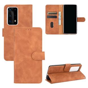 For Huawei P40 Pro+ Solid Color Skin Feel Magnetic Buckle Horizontal Flip Calf Texture PU Leather Case with Holder & Card Slots & Wallet(Brown)