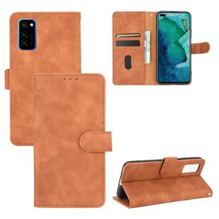 For Huawei Honor View30 / View30 Pro Solid Color Skin Feel Magnetic Buckle Horizontal Flip Calf Texture PU Leather Case with Holder & Card Slots & Wallet(Brown)