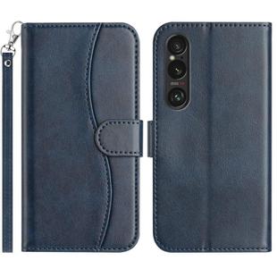 For Sony Xperia 1 V 2023 Dual-Folded S-shape Leather Phone Case(Navy Blue)