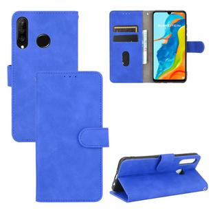 For Huawei P30 Lite / nova 4e Solid Color Skin Feel Magnetic Buckle Horizontal Flip Calf Texture PU Leather Case with Holder & Card Slots & Wallet(Blue)