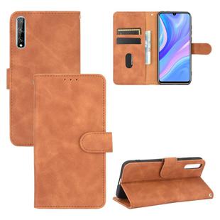 For Huawei Y8p / Enjoy 10s Solid Color Skin Feel Magnetic Buckle Horizontal Flip Calf Texture PU Leather Case with Holder & Card Slots & Wallet(Brown)
