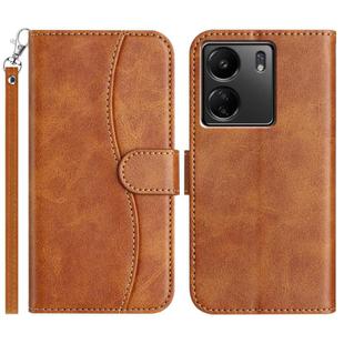 For Redmi 13C 4G Dual-Folded S-shape Leather Phone Case(Brown)