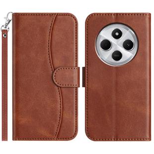 For Redmi 14R 5G Dual-Folded S-shape Leather Phone Case(Coffee)