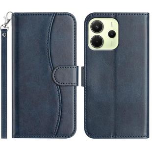 For Redmi Note 14 4G 163.25mm Dual-Folded S-shape Leather Phone Case(Navy Blue)
