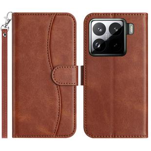 For Xiaomi 15 Dual-Folded S-shape Leather Phone Case(Coffee)