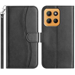 For Motorola Moto G15 Dual-Folded S-shape Leather Phone Case(Black)