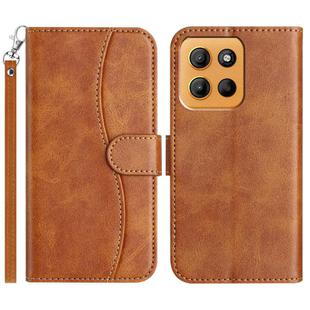 For Motorola Moto G15 Dual-Folded S-shape Leather Phone Case(Brown)