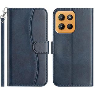 For Motorola Moto G15 Dual-Folded S-shape Leather Phone Case(Navy Blue)