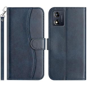 For Motorola Moto E13 Dual-Folded S-shape Leather Phone Case(Navy Blue)