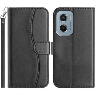 For Motorola Moto E15 Dual-Folded S-shape Leather Phone Case(Black)
