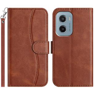 For Motorola Moto E15 Dual-Folded S-shape Leather Phone Case(Coffee)