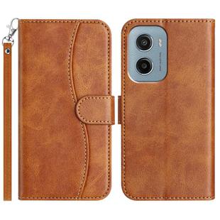For Motorola Moto E15 Dual-Folded S-shape Leather Phone Case(Brown)