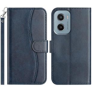 For Motorola Moto E15 Dual-Folded S-shape Leather Phone Case(Navy Blue)