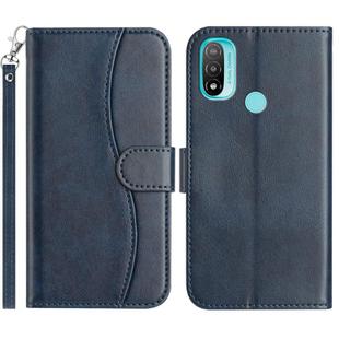 For Motorola Moto E20 / E30 / E40 Dual-Folded S-shape Leather Phone Case(Navy Blue)