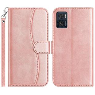 For Motorola Moto E22 Dual-Folded S-shape Leather Phone Case(Rose Gold)