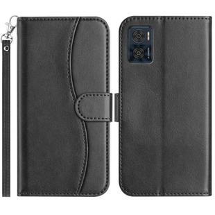 For Motorola Moto E22 Dual-Folded S-shape Leather Phone Case(Black)