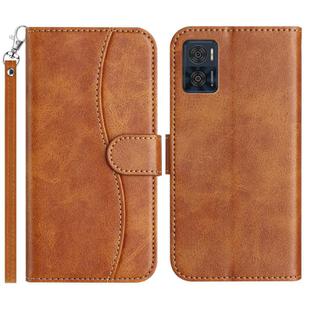 For Motorola Moto E22 Dual-Folded S-shape Leather Phone Case(Brown)