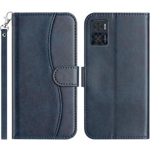For Motorola Moto E22 Dual-Folded S-shape Leather Phone Case(Navy Blue)