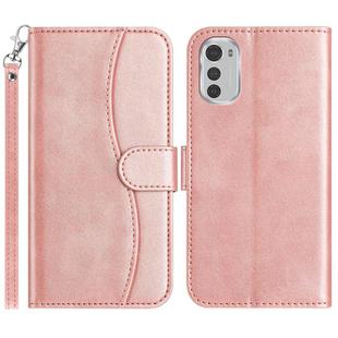 For Motorola Moto E32 Dual-Folded S-shape Leather Phone Case(Rose Gold)
