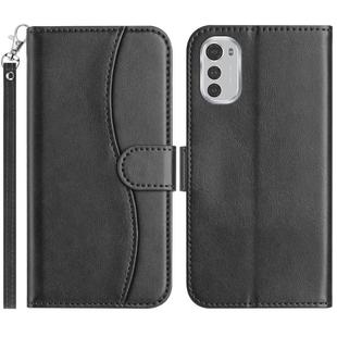 For Motorola Moto E32 Dual-Folded S-shape Leather Phone Case(Black)