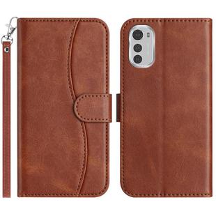 For Motorola Moto E32 Dual-Folded S-shape Leather Phone Case(Coffee)