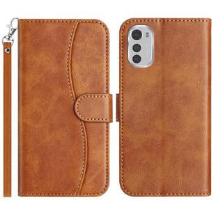 For Motorola Moto E32 Dual-Folded S-shape Leather Phone Case(Brown)