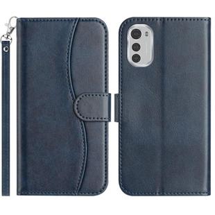 For Motorola Moto E32 Dual-Folded S-shape Leather Phone Case(Navy Blue)
