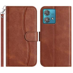 For Motorola Edge 40 Neo Dual-Folded S-shape Leather Phone Case(Coffee)