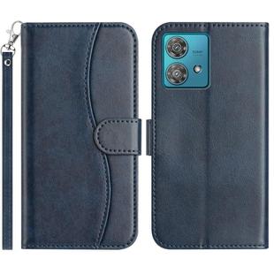 For Motorola Edge 40 Neo Dual-Folded S-shape Leather Phone Case(Navy Blue)