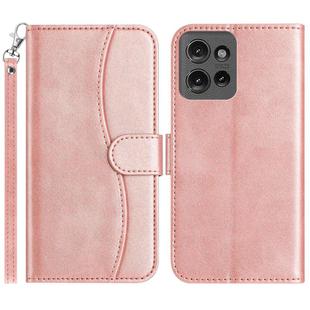 For Motorola Edge 50 Dual-Folded S-shape Leather Phone Case(Rose Gold)