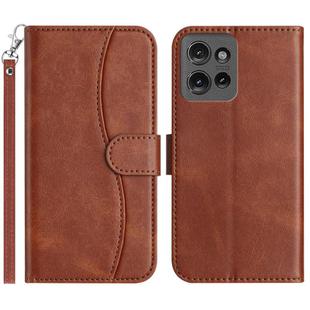 For Motorola Edge 50 Dual-Folded S-shape Leather Phone Case(Coffee)